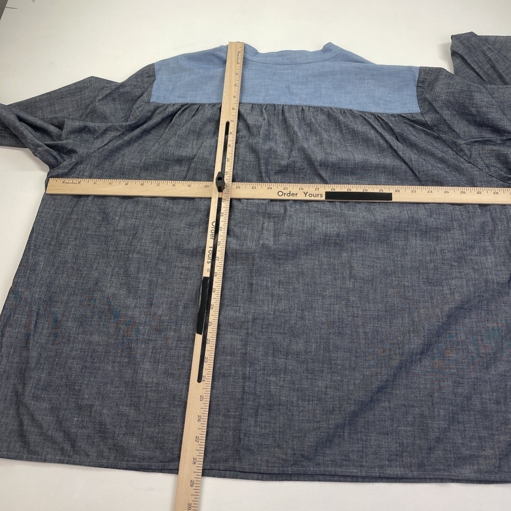 Lands End Top Womens 2XL Cotton Poplin Peasant Dark Indigo Chambray Shirt - Picture 7 of 9